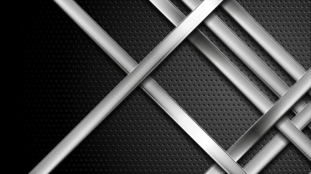 Silver metal stripes on dark perforated background. Hi-tech abstract monochrome motion design. Seamless looping. Video animation Ultra HD 4K 3840x2160