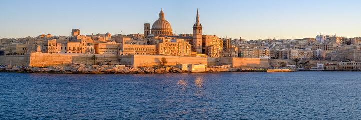Panorama view of Valletta seafront from the town of Sliema,Malta