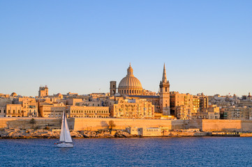 Fototapeta na wymiar View of the Valletta seafront from Sliema,Malta