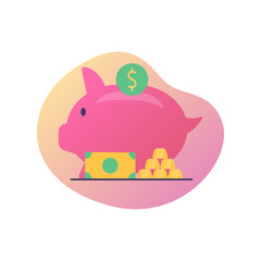 piggy bank saving investment icon with modern color full and fluid shape wave vector