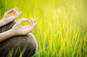 Man meditating outdoor. Healthy and Yoga Concept