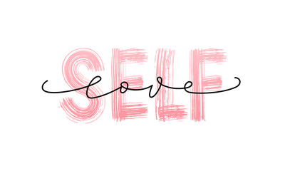 Self-Love requires bravery quote with arrow. Self-care Single word. Modern calligraphy text love yourself. Design print for t shirt, pin label, badges, sticker, card, banner. Vector illustration