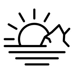 Mountains sunrise icon. Outline mountains sunrise vector icon for web design isolated on white background