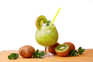 kiwi smoothie, cocktail on a white background