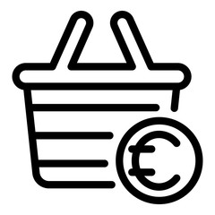 Euro shop basket icon. Outline euro shop basket vector icon for web design isolated on white background