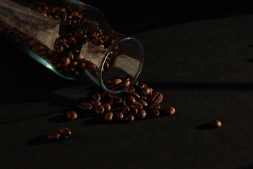 Roasted coffee beans in a glass jar