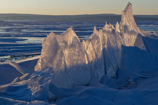 Ice blocks in the sunrise, Khovsgol lake, Mongolia