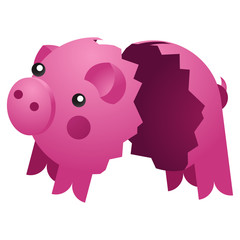 Empty broken ceramic pig bank. Vector Illustration
