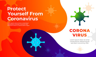 Coronavirus Covid-19 danger and public health risk disease and flu outbreak or covid-19 influenza as dangerous viral strain case as a pandemic medical concept with colorful social banner design