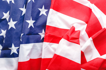 USA flag background. American national flag as symbol of democracy, patriot, US Memorial Day or 4th of July. Closeup texture Flag of the United States of America or U.S. flag