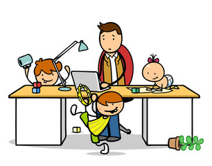 Ablenkung durch Kinder im Home Office am Schreibtisch
