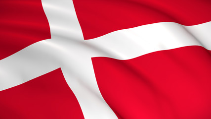 Fototapeta premium Denmark National Flag (Danish flag) - waving background illustration. Highly detailed realistic 3D rendering