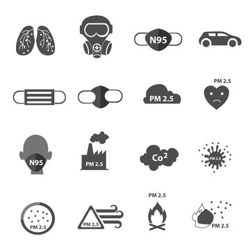 air pollution icons set illustration on white