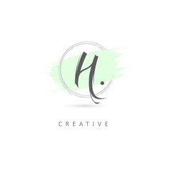 Simple Elegant Initial Letter H Logo Sign Symbol Icon with Brush Stroke Element. Design Vector Illustration Template.
