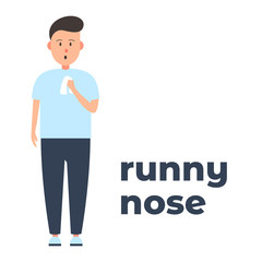 Vector icon of a character with a runny nose because of the infection. It represents a concept of medical protection, virus symptoms, runny nose as a symptom, health safety and virus quarantine