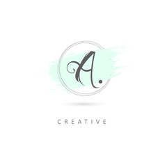 Simple Elegant Initial Letter A Logo Sign Symbol Icon with Brush Stroke Element. Design Vector Illustration Template.
