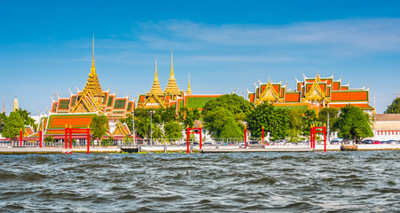 Grand Palace and Temple of Emerald Buddha (Wat Phra Kaew) in Bangkok, Thailand as Seen from the...
