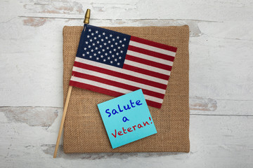 Salute a veteran thank you message for military veterans day with an American flag  