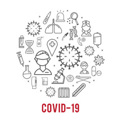 Coronavirus COVID-19 virus with medical icon.
