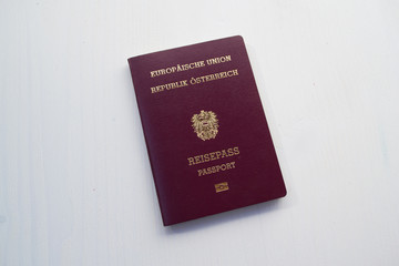 Passport of an Austrian citizen on a white background.