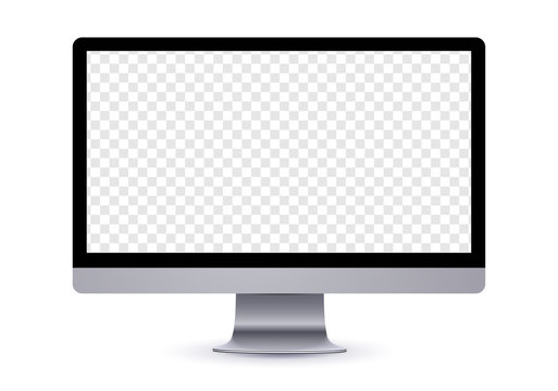 Simple computer mockup with blank checkered transparent screen.