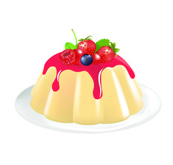 Vanilla pudding with forest fruits. vector illustration