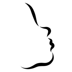 face of a cute girl looking up, black outline