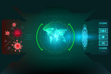 radar interface screen search of Coronavirus attack on world map concept (2019-nCoV). Virus Covid 19-NCP. Background vector illustration with copy space add text
