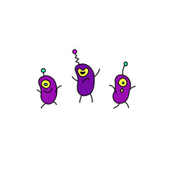 Cute funny aliens. Design element, card, background, icon on the theme of UFO, space. Doodles vector color illustration. We are friends - lettering