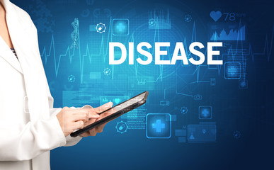 young doctor writing down notes with DISEASE inscription, healthcare concept