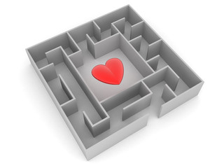 3D Labyrinth with red heart in the middle