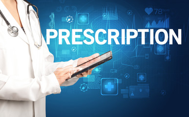 young doctor writing down notes with PRESCRIPTION inscription, healthcare concept