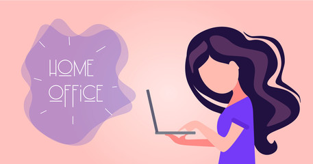 beautiful vector girl holding a laptop in her hands