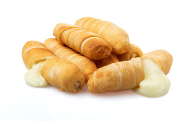 Tequeños cheese stick typical from Colombia and Venezuela in a white background.