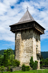 Fototapeta na wymiar Tower of the Humor monastery. The orthodox monastery Humor. Suceava county, Romania.