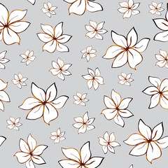 Floral seamless pattern with white wildflowers on a grey background.