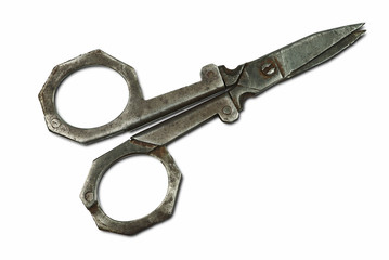 old collection scissors cut out on white background