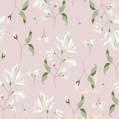 chic magnolia floral pattern on blush pink background 