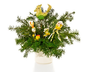 Easter decoration with Easter eggs and yew branches