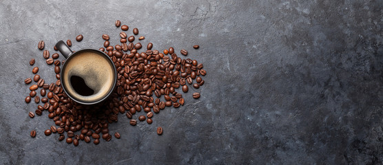 Coffee cup and roasted beans