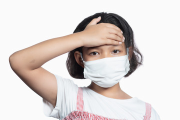 Children wear germ prevention masks, prevent dust and air poisoning on isolate.