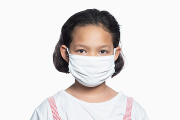 Children wear germ prevention masks, prevent dust and air poisoning on isolate.