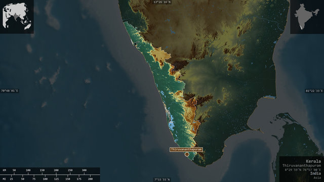 Kerala, India - composition. Relief