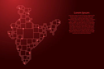 India map from red pattern from a grid of squares of different sizes . Vector illustration.