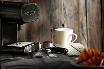 Desk of free space and coffee machine 