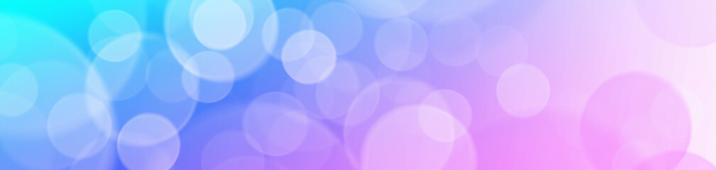 Blue and purple panoramic bokeh lights abstract background.