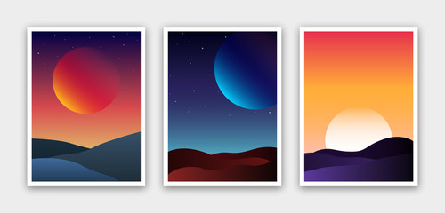 Set of vector abstract gradient illustrations, backgrounds for the cover of magazines about dreams, future, design and space, fancy, crazy posters