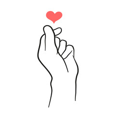 Korean love sign typography Fashion slogan for t-shirt print, valentine's day poster decoration. Korea finger heart vector illustration