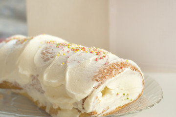 recipe step by step sponge cake with whipped cream and mascarpone cream close-up