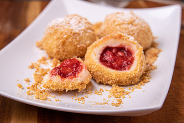 Stuffed strawberry dumplings, delish dessert, food photography